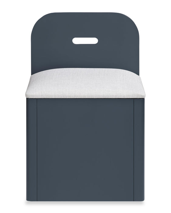Lit plateforme Quinn avec tête de lit bibliothèque, bureau intégré et tabouret, bleu - format lit double