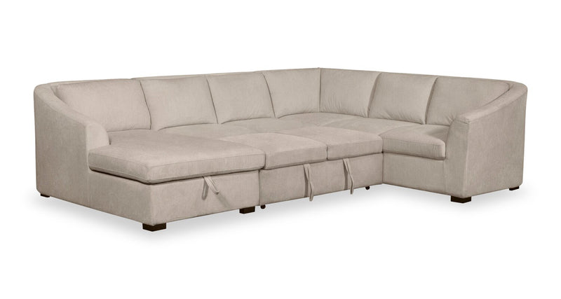 Sofa-lit sectionnel de gauche Envy 3 pièces en tissu de chenille avec fauteuil long de rangement - beige amande