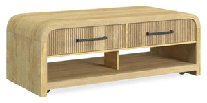 Table à café moderne Lenore de 48 po avec rangement, tablette et roulettes - naturelle