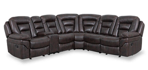 Sofa sectionnel inclinable Leo 6 pièces en similicuir avec console de rangement et 2 porte-gobelets - brun noyer