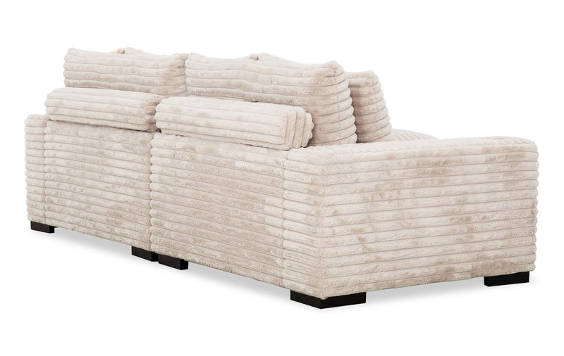 Sofa sectionnel Alto 2 pièces en tissu de fausse fourrure très douce avec deux porte-gobelets et ports USB - vison taupe