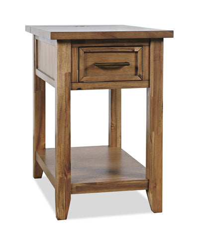 Nathan 16" Rustic Chairside Table with Storage, Shelf and USB Port - Light Brown | Table de fauteuil rustique Nathan de 16 po avec rangement, tablette et port USB - brun clair