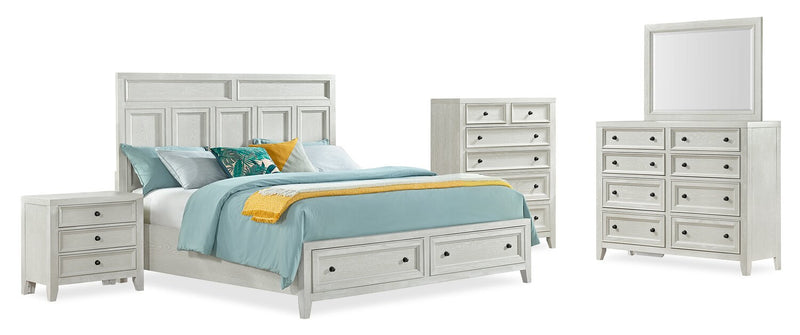 Table de nuit Casa de 27 po (l) x 26,5 po (H) en bois à 3 tiroirs avec port USB - blanche