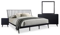 Ensemble de chambre à coucher Milan 6 pièces de style moderne du milieu du 20e siècle avec lit, commode, miroir et table de nuit, noir - très grand lit