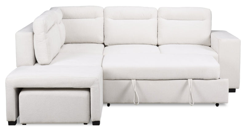 Sofa-lit sectionnel de gauche Coast 3 pièces en tissu blanc ivoire avec fauteuil long de rangement et accoudoir de rangement