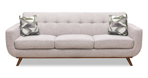 Sofa Freeman Kort & Co. de 88 po en tissu d’apparence lin avec pattes en bois et coussins de dossier capitonnés - blanc colombe