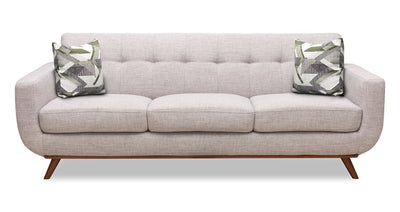 Kort & Co. Freeman 88" Linen-Look Fabric Sofa with Wood Base and Tufted Back Cushions - Dove White | Sofa Freeman Kort & Co. de 88 po en tissu d’apparence lin avec pattes en bois et coussins de dossier capitonnés - blanc colombe