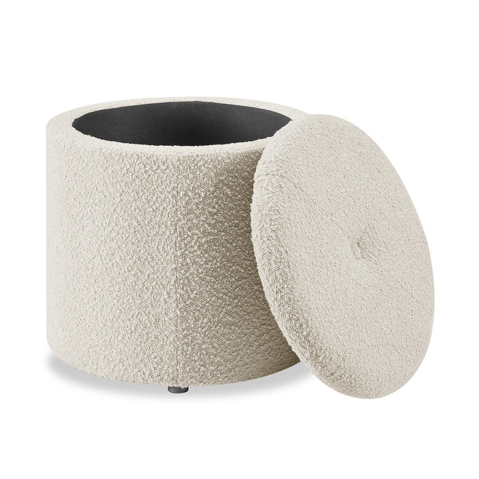 Pouf de rangement rond Ontario de 14,75 po en tissu - blanc