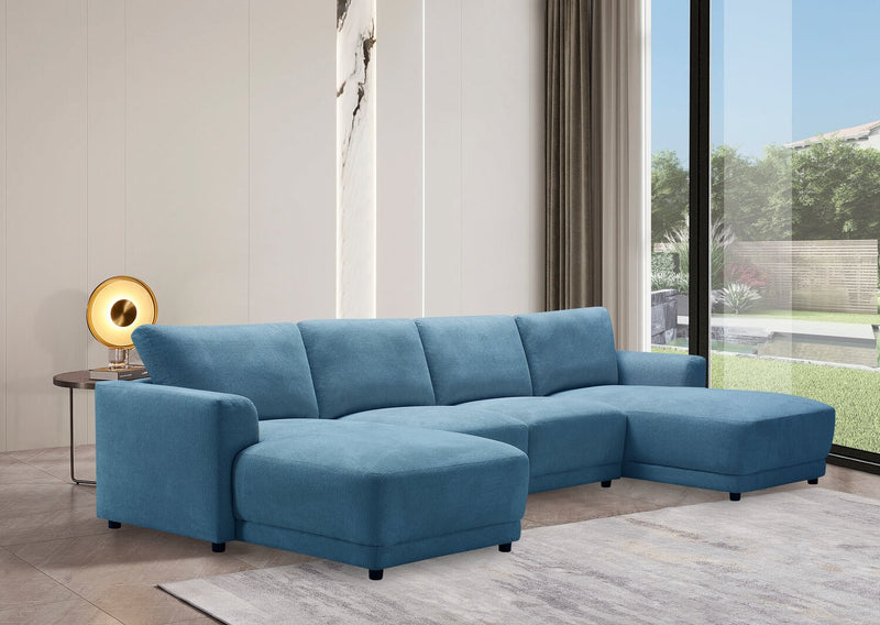 Sofa sectionnel modulaire en forme de U Voyage 4 pièces en tissu avec coussins de dossier amovibles - bleu