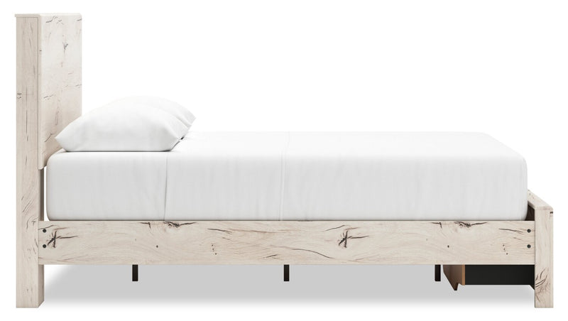 Lit de rangement Derekson blanc rustique avec 2 tiroirs intégrés au pied du lit - format grand lit