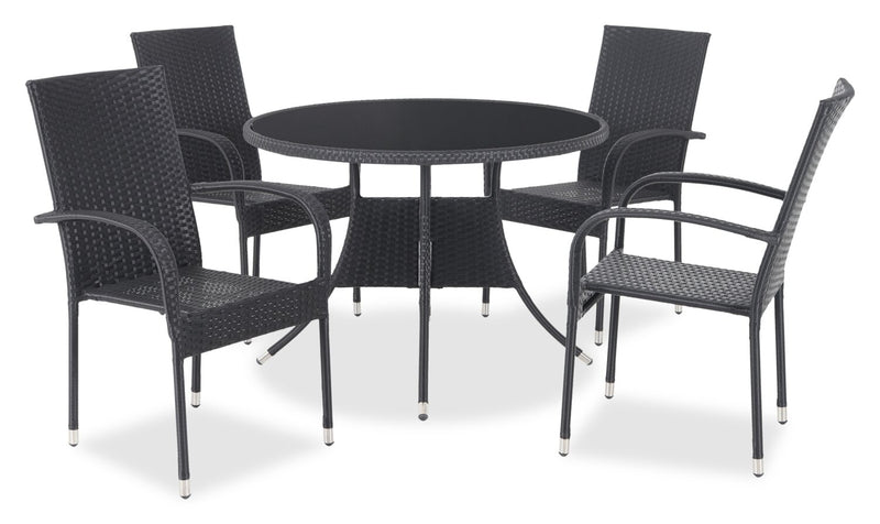 Table Arizona pour la terrasse à l’extérieur - osier en résine tressé à la main, dessus de table rond en verre trempé, résistante aux rayons UV et aux intempéries - noire
