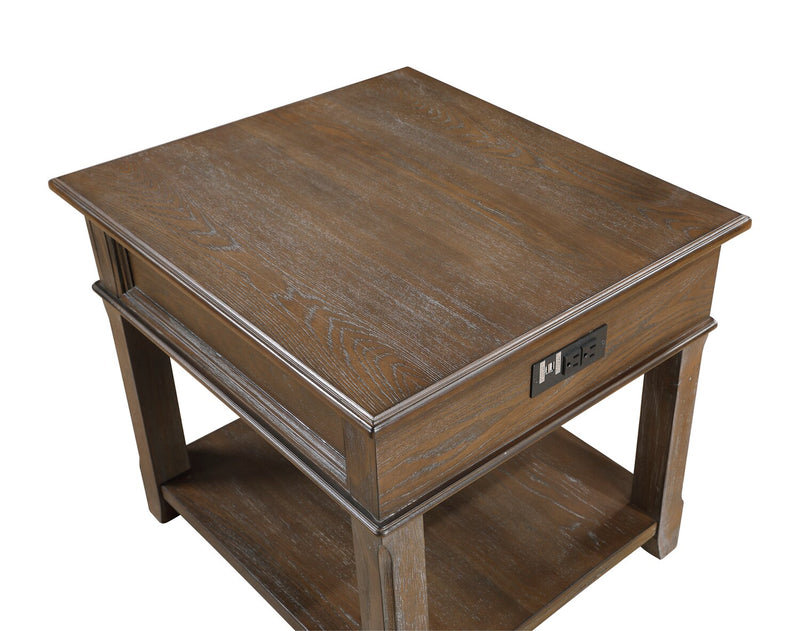 Table de bout traditionnelle Weston de 24 po avec rangement et ports USB - orme brun