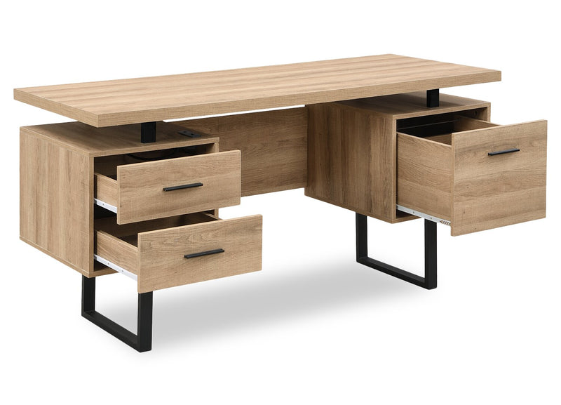 Bureau Winslow de 60 po à 3 tiroirs - brun clair