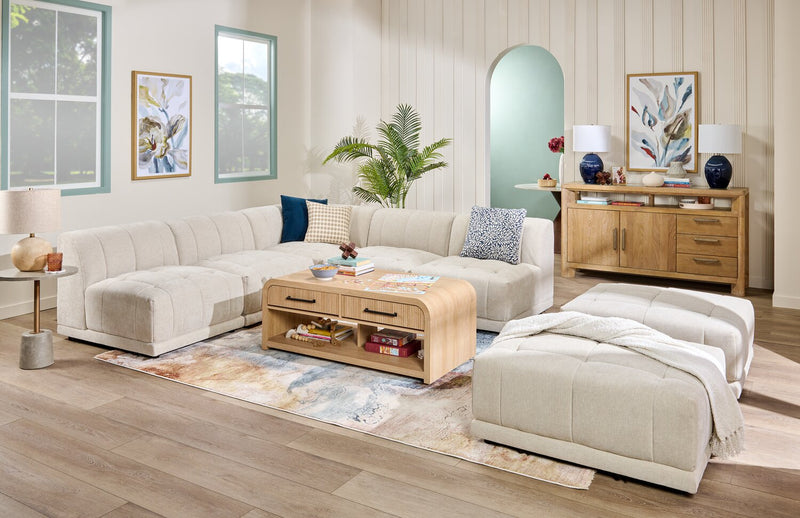 Sofa sectionnel modulaire sans accoudoirs Oaklyn de Kort & Co. 5 pièces en tissu avec coussins de siège capitonnés - beige