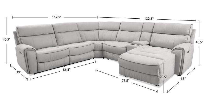 Sofa sectionnel de droite à inclinaison électrique Newport de Cindy Crawford Home 6 pièces en suédine - gris