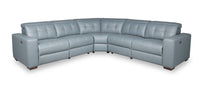  Sofa sectionnel à inclinaison électrique Geneva 3 pièces en cuir véritable avec appuie-têtes électriques et port USB - bleu piscine