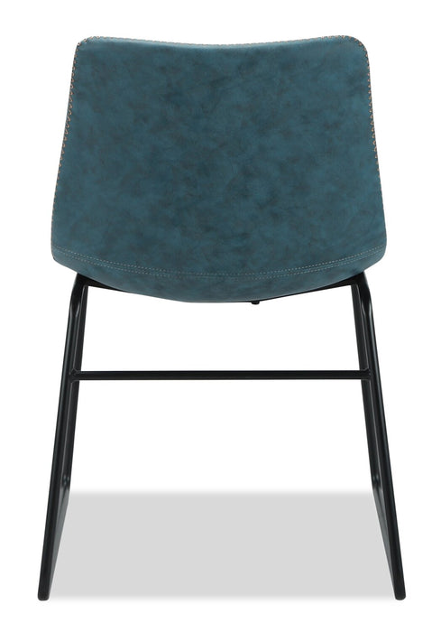 Chaise de salle à manger Tess en tissu d’apparence cuir et en métal - bleue
