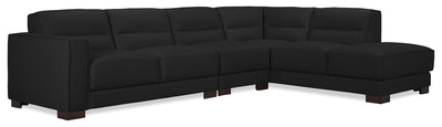 Citadel 3-Piece Right-Facing Top-Grain Genuine Leather Sectional with Wood Legs - Black | Sofa sectionnel de droite Citadel 3 pièces en cuir véritable de qualité supérieure avec pattes en bois - noir