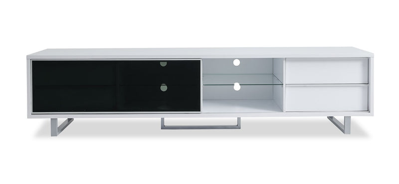 Meuble pour téléviseur moderne Amelia de 89 po x 22 po avec rangement et système de gestion des câbles pour téléviseurs jusqu’à 100 po - deux teintes, blanc et noir