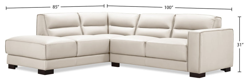 Sofa sectionnel de gauche Citadel 2 pièces en cuir véritable de qualité supérieure avec pattes en bois - blanc givré