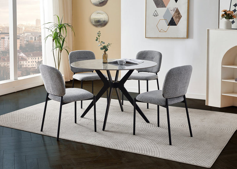 Ensemble de salle à manger Luka 5 pièces en métal avec table ronde de 43,5 po (L), dessus en pierre frittée et 4 chaises - gris