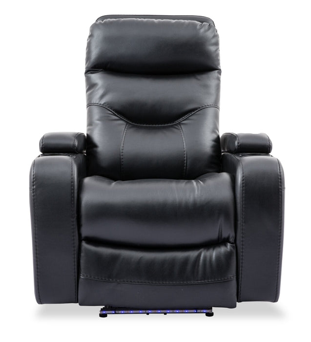 Fauteuil à inclinaison électrique Glow de 33 po en tissu avec accoudoirs de rangement - noir