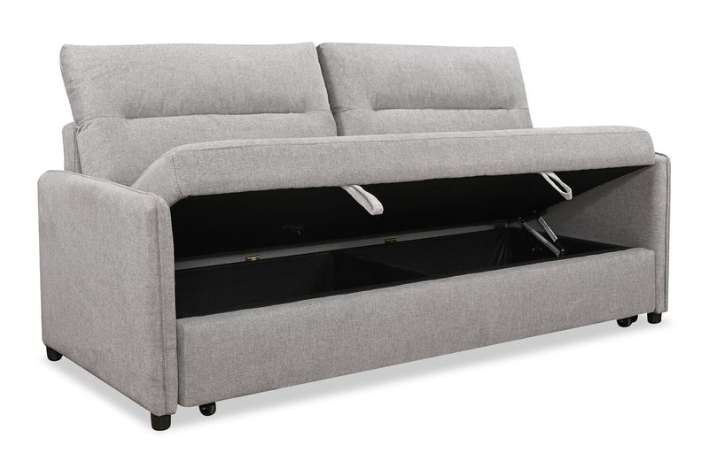 Sofa-lit Shadow de 82,5 po en tissu d’apparence lin avec rangement et deux accoudoirs coussinés - gris