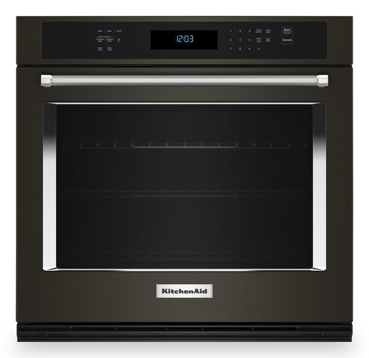 Four mural simple électrique KitchenAid de 5 pi³ et de 30 po avec friture à air - acier inoxydable noir avec fini PrintShieldMC - KOES530PBS