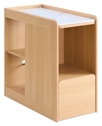 Liam 23.5" Accent Table with Sintered Stone Top and Drawer– Harvest Oak  | Table d’appoint Liam de 23.5 po avec dessus en pierre frittée et tiroir - chêne récolte