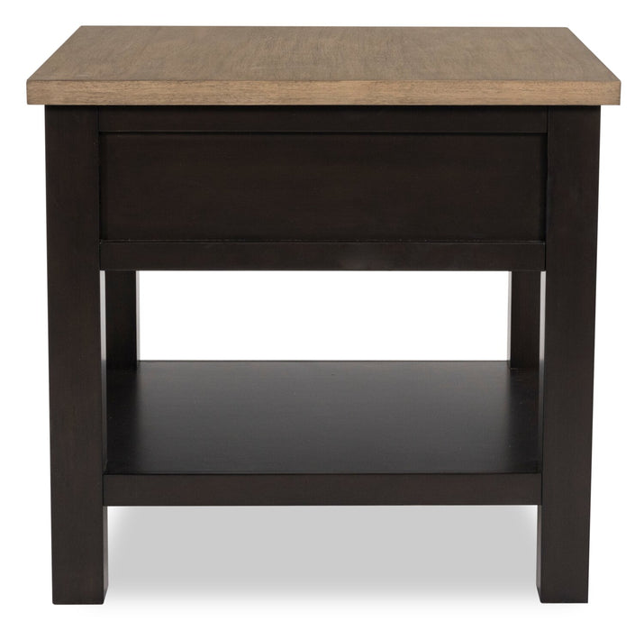 Table de bout Wells de 24 po en bois massif avec rangement et tablette - deux teintes de brun