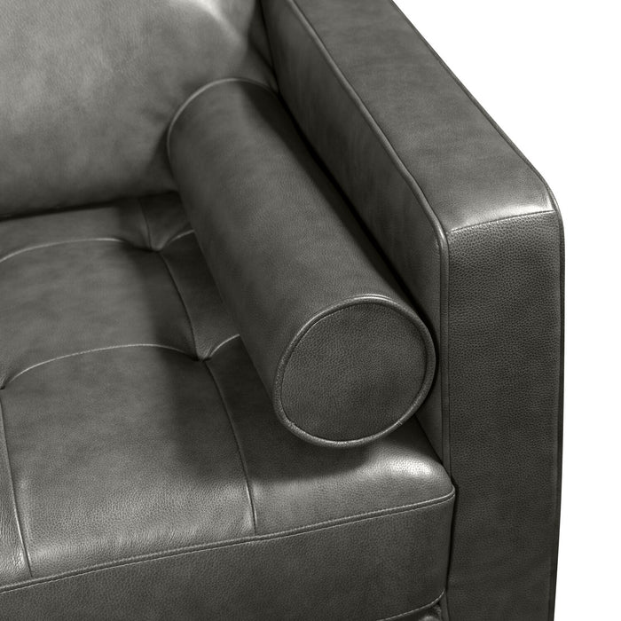 Causeuse Edge de 70 po en cuir véritable avec pattes en bois et coussins de dossier amovibles - grise