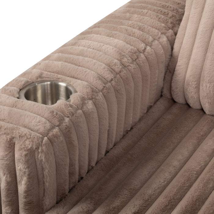 Fauteuil long Karlee de 54 po en tissu de fausse fourrure très douce avec deux porte-gobelets - brun