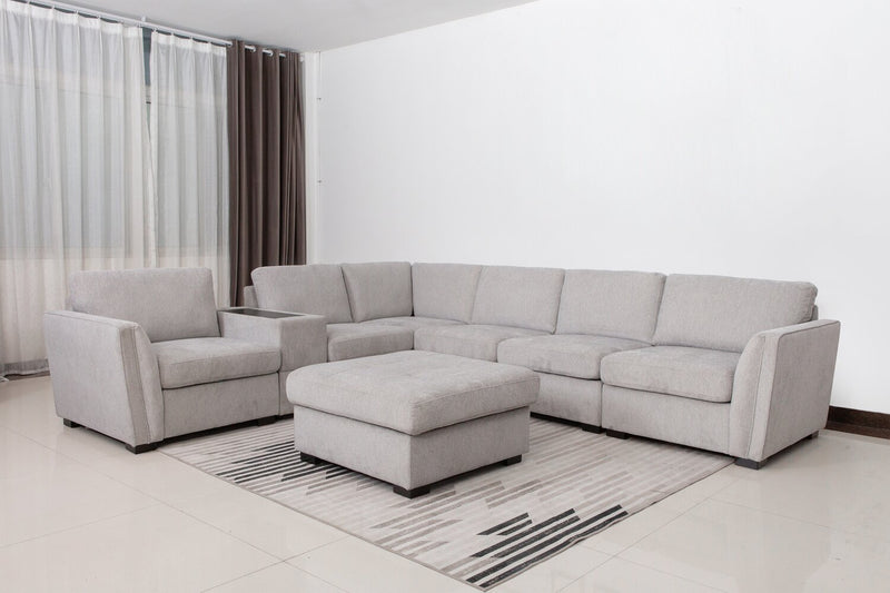Sofa sectionnel Vault 7 pièces avec 5 fauteuils de rangement et console de rangement avec USB - gris