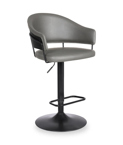 Odin Barstool with Swivel & Adjustable Seat, Vegan Leather Fabric, 24.5-32.5"H, Metal - Grey | Tabouret 24.5-32.5 po bar Odin en tissu de cuir végétalien et en métal avec siège pivotant et réglable - gris