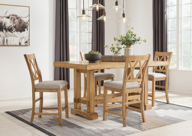 Ensemble de salle à manger Archer 5 pièces de hauteur comptoir avec table à rallonge, 72 po à 108 po et 4 chaises - brun clair