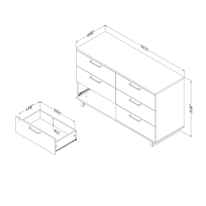 Commode Everley de 51,25 po (L) à 6 tiroirs - blanche