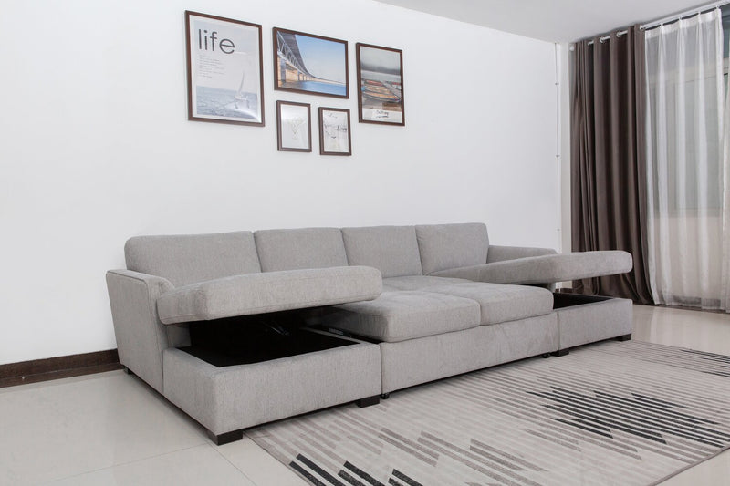 Sofa sectionnel Vault 3 pièces avec causeuse-lit et deux fauteuils longs de rangement - gris