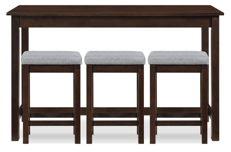 Table de salon moderne Noah de 60 po avec 3 tabourets de hauteur comptoir et ports USB - espresso