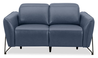 Riviera Top-Grain Genuine Leather Power Reclining Loveseat - Blue | Causeuse à inclinaison électrique Riviera en cuir véritable de qualité supérieure - bleu