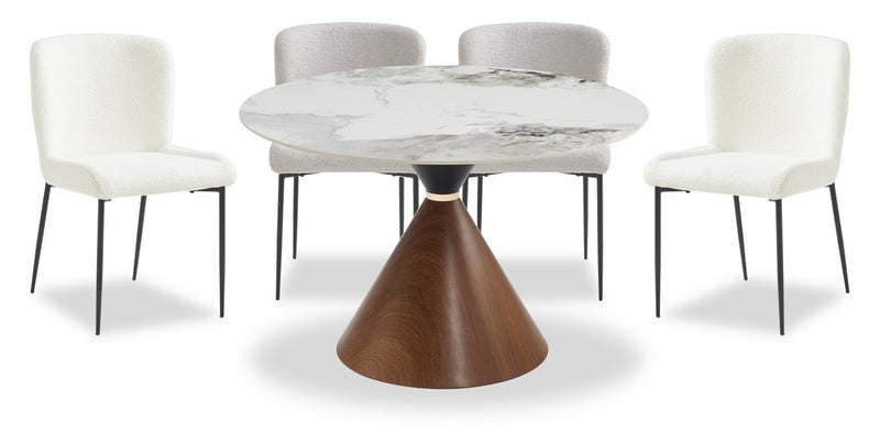 Table de salle à manger Alwin avec dessus en pierre frittée, base en forme de sablier et touches dorées - 47,25 po (L), ronde - brune