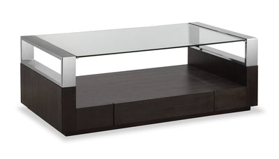 Perrin 50" Modern Glass Top Coffee Table with Storage and Shelf - Graphite | Table à café moderne Perrin de 50 po avec dessus de table en verre, rangement et tablette - graphite