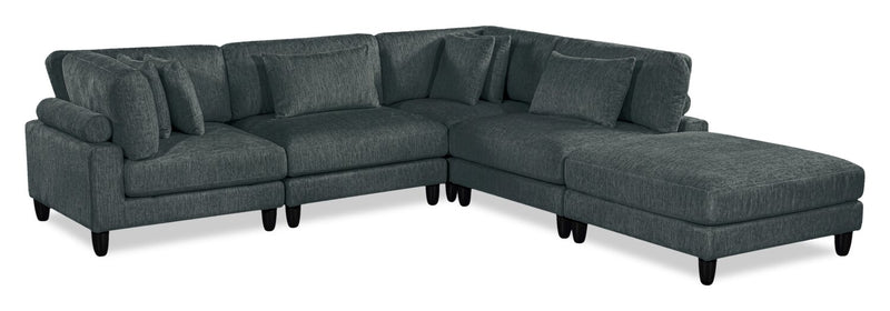 Sofa sectionnel modulaire Lounge 5 pièces en chenille avec pouf - gris