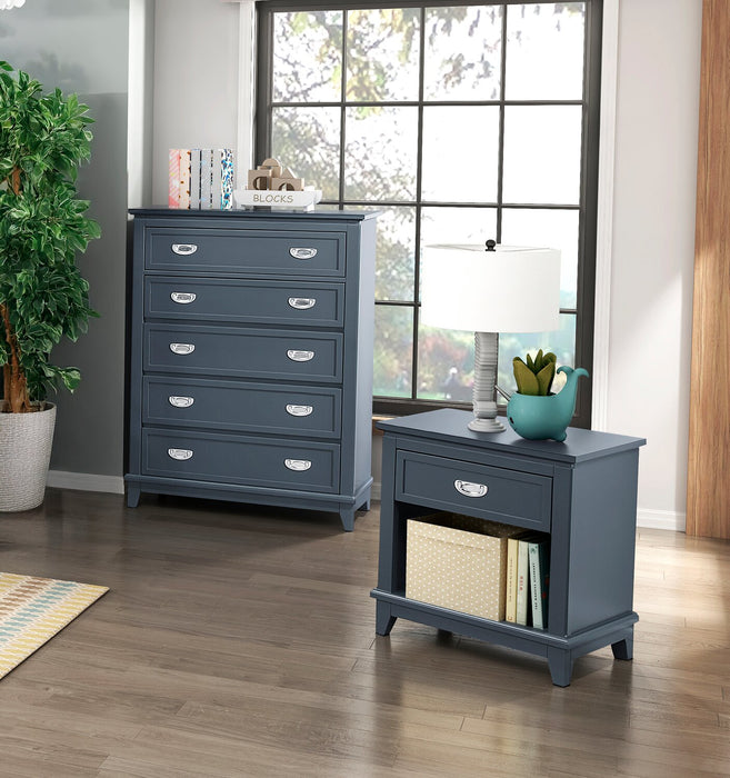 Commode verticale de chambre à coucher Quinn de 36,5 po (L) x 48,5 po (H) à 5 tiroirs - bleue