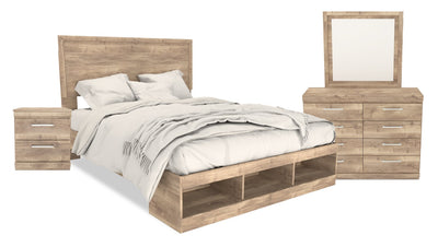 Oakley 6pc Bedroom Set with Storage Bed, Dresser, Mirror & Nightstand, Made in Canada, Natural - Queen Size | Ensemble de chambre à coucher Oakley 6 pièces fabriqué au Canada avec lit de rangement, commode, miroir et table de nuit - format grand lit