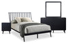 Ensemble de chambre à coucher Milan 6 pièces de style moderne du milieu du 20e siècle avec lit, commode, miroir et table de nuit, noir - lit double