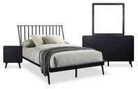  Ensemble de chambre à coucher Milan 6 pièces de style moderne du milieu du 20e siècle avec lit, commode, miroir et table de nuit, noir - lit double