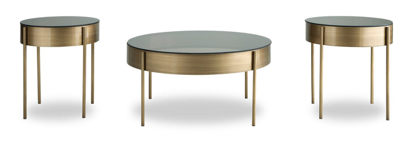 Ensemble de 3 tables modernes Sylvia de 336 po, table à café et 2 tables de bout - laiton brossé