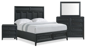 Ensemble de chambre à coucher Casa 6 pièces avec lit, commode, miroir et table de nuit, noir - format grand lit