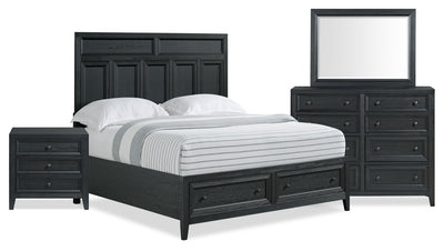 Casa 6pc Bedroom Set with Bed, Dresser, Mirror & Nightstand, Black - Queen Size | Ensemble de chambre à coucher Casa 6 pièces avec lit, commode, miroir et table de nuit, noir - format grand lit