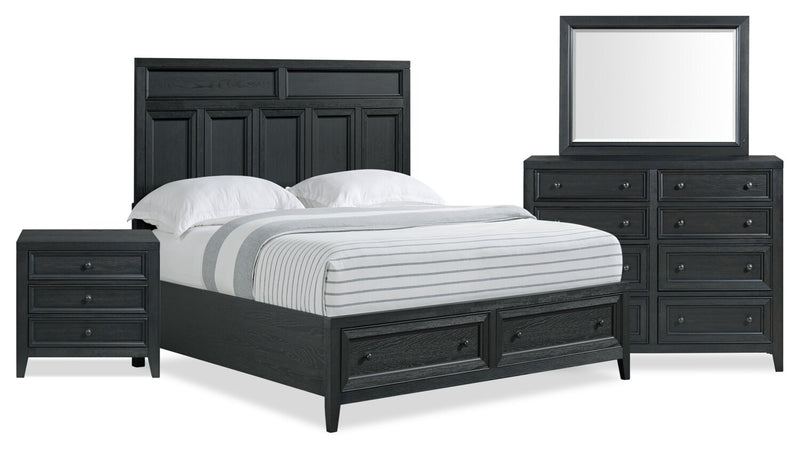 Ensemble de chambre à coucher Casa 6 pièces avec lit, commode, miroir et table de nuit, noir - format grand lit
